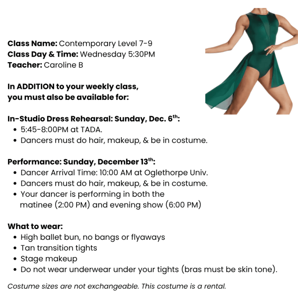 Contemporary 7-9 Costume Tag Template Ages 10+