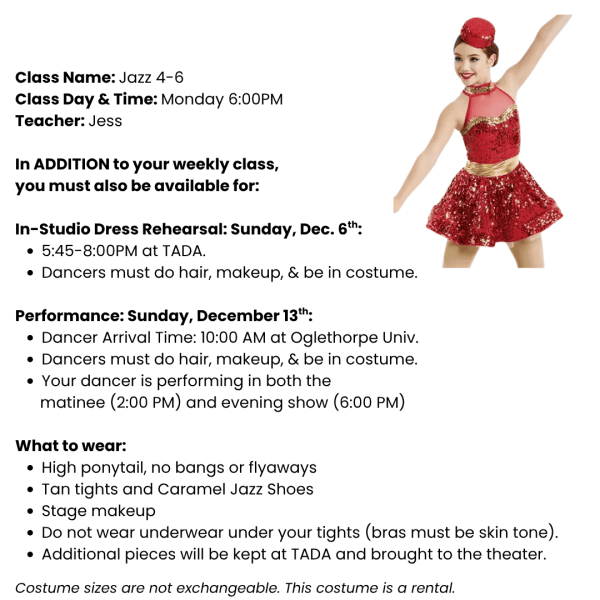 Jazz 4-6 Costume Tag Template Ages 10+