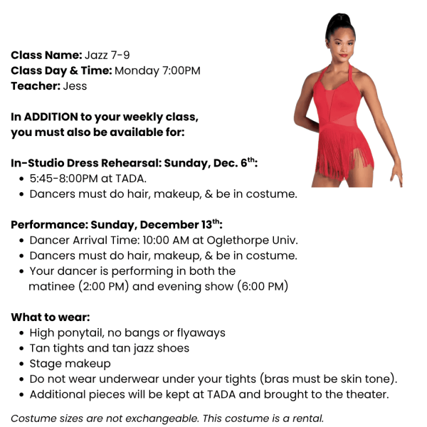 Jazz 7-9 Costume Tag Template Ages 10+