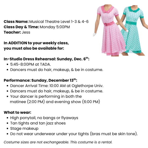 Musical Theatre 1-6 Costume Tag Template Ages 10+