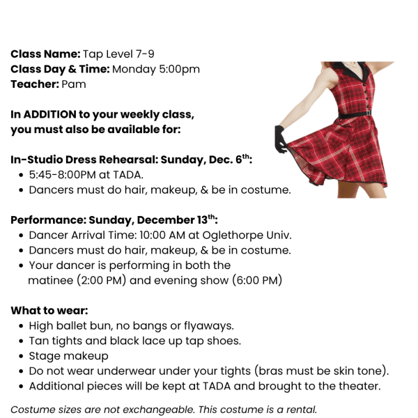 Tap 7-9 Costume Tag Template Ages 10+